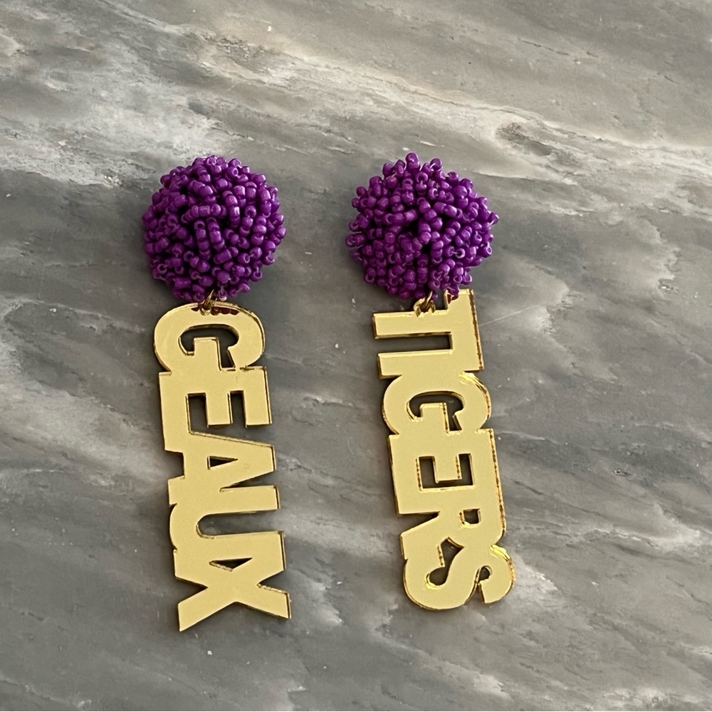 GEAUX TIGERS drop earrings purple & gold LSU